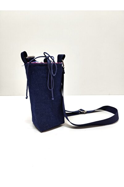 minart design Navy Blue Denim Colored Checkered Lined Thermos Bag
