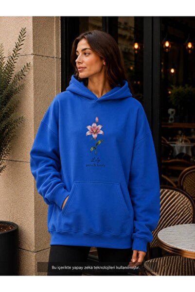 caddekombin Women's Lily Flower Printed Hooded Kangaroo Pocket Cotton Casual ...