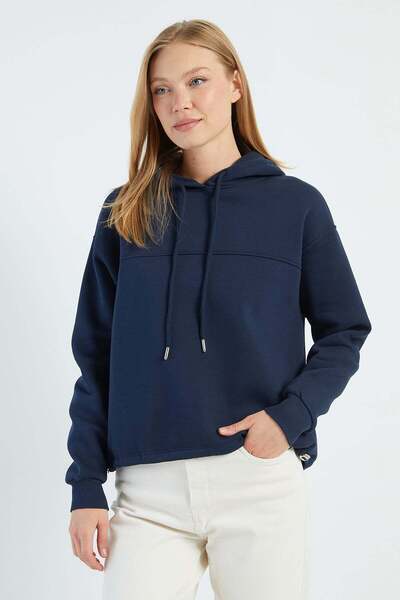 Fulla Moda 3 Threaded Stopper Hooded Oversized Sweatshirt