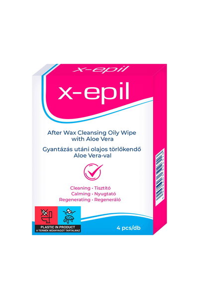 X-Epil , After Waxing Oily Wipes, Cleansing Wipes, 4 pcs