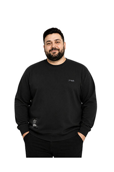 BattalModa سويت شيرت رجالي مقاس كبير باللون الأسود بخيطين 3XL-4XL-5XL-6XL