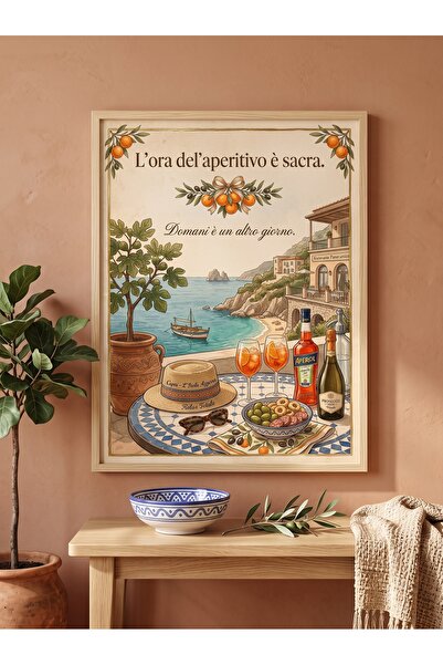 DEKORASOR Ahşap Çerçeveli Tablo L'ora Del'aperitivo İtalyan Konseptli Aperol ...