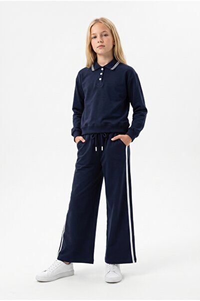 Toontoy Girl's Polo Collar Buttoned Front School Tracksuit Set
