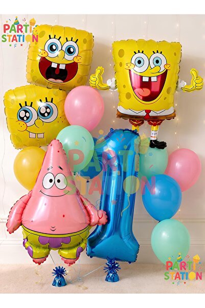Parti Station Spongebob & Patrick Balloon Concept Set 1 Year Old - 12 Piece S...