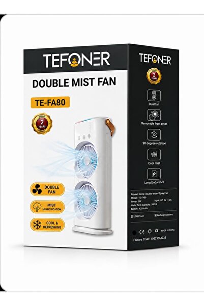 TEFONER مروحة تبريد محمولة TE-FA80 مزدوجة الرذاذ، قابلة لإعادة الشحن عبر USB ...