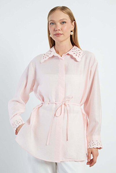 Fulla Moda Fullamodest Embroidered Tie-Waist Shirt