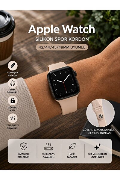 Apple Watch Uyumlu Silikon Spor Kordon 42/44/45/49mm Ayarlanabilir Kordon