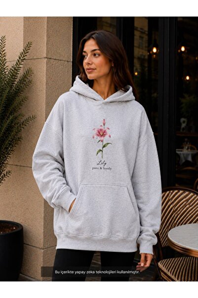 caddekombin Women's Lily Flower Printed Hooded Kangaroo Pocket Cotton Casual ...