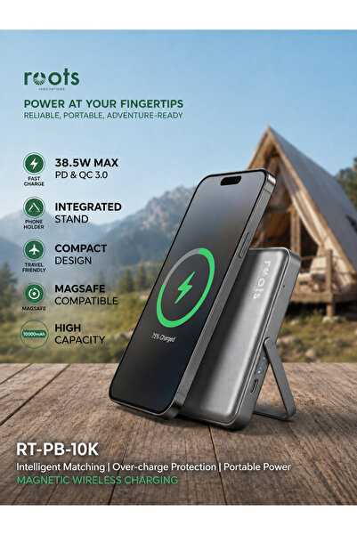 ROOTS INNOVATIONS POWER BANK 38.5W MAGNETIC WIRELESS CHARGING 10000 MAH