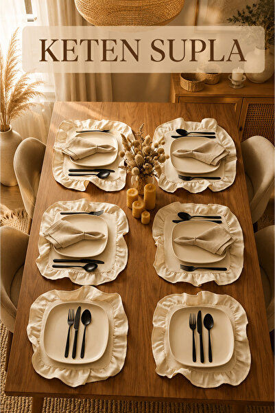 SADEN HOME Cotton Linen Floral Square 6-Piece Placemat, American Style 35 Cm,...