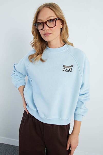 Fulla Moda 3-nitna leopard izvezena raglan rukava oversize dukserica