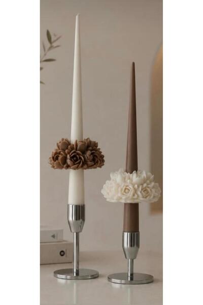 SCA CANDLE Dekoratif mum çiçek model alt üst Kahve Ve Beyaz renk topalm 4 Parça