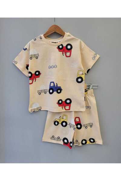 Generic Brand Boy's Tractor Printed Cotton T-Shirt Shorts Two-Piece Set