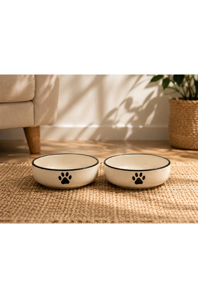 ARKHERA 2'li Set Seramik Kedi Ve Köpek Mama , Su Kabı (15Cm - 400 Ml)