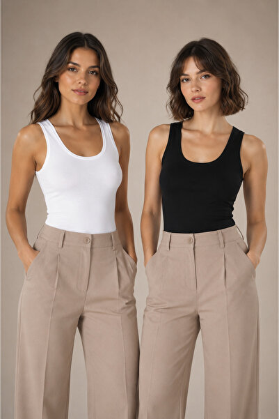 Nymora Women's U-Neck Thick Strap Cotton Modal Extra Ribbed Undershirt 2-Pack...
