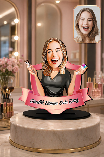 S2 MEDYA Güzellik Uzmanı - Nail Artist Karikatürlü Ahşap Biblo