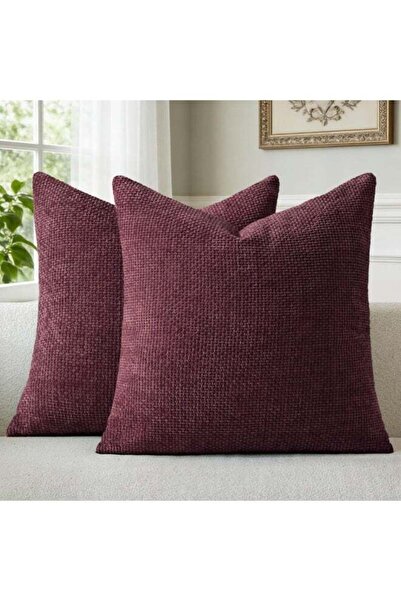 Generic Wine Red Chenille Cushion Cover Throw Pillow Covers 45 x 45 CM Pack o...