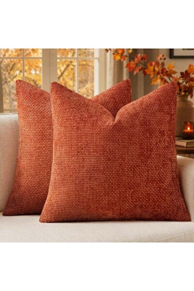 Generic Pack of 2 Chenille Cushion Cover 45 x 45 CM,Orange Decorative Throw P...