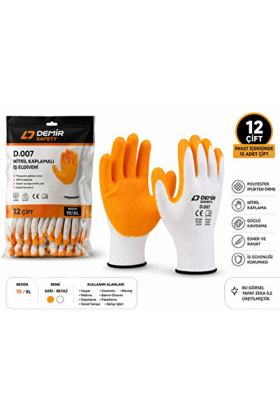 DEMİR SAFETY Nitril Kaplamalı İş Eldiveni Sarı/Beyaz