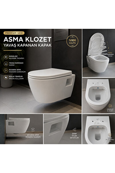 hakersan Kanalsız Asma Klozet – Yavaş Kapanan Kapak Dahil – Modern Tasarım