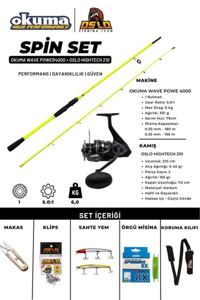 Oslo HighTech 210cm 5-45gr Okuma Wave Power 4000 Spin Olta Seti