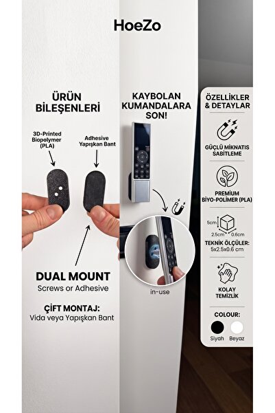 Mıknatıslı Pratik Kumanda Sabitleyici Yapışkanlı Duvar Askı Aparatı 3'lü set