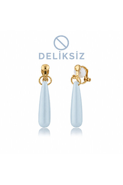 1PARÇAMAVİ Hole-Free Pinch Clip Women's Earrings - Ice Blue Acrylic Drop