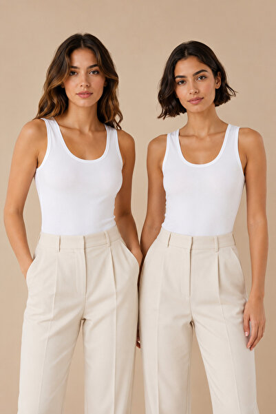 Nymora Women's U-Neck Thick Strap Cotton Modal Extra Ribbed Undershirt 2-Pack...