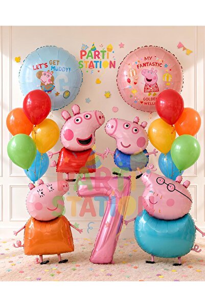 Parti Station Peppa Pig & George Concept 7 Years Old - 17 Piece Foil Balloon ...