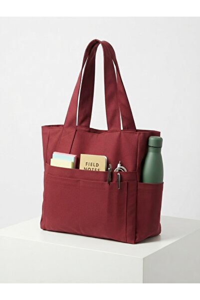 LUNAFEL Burgundy Multi-Pocket Tote Mother Baby School Shoulder Bag - Large Si...