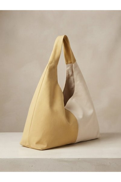 LUNAFEL Mustard Beige Fabric Tote Bag - Waterproof Fabric - Women's Hand and Shoulder Bag