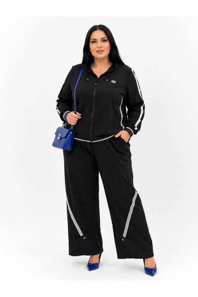 DARKWIN Plus Size Oversized Hooded Zipper Detailed Stripe Pocketed Loose Fit ...