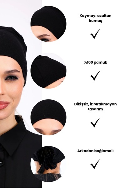 SAMARA SCARF Kadın Pratik Dikişsiz Bağcıklı Tesettür Penye Bone