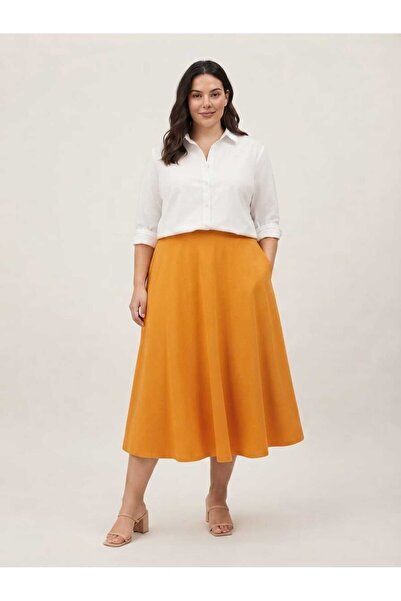 SIMPLU FASHION Fusta midi clos cu buzunare laterale