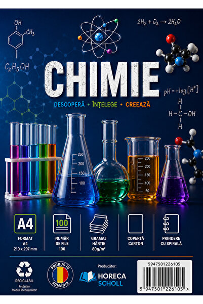 Scholl CAIET STUDENȚESC A4 100 FILE (200 PAGINI) CHIMIE COPERȚI CARTON PRINDERE CU SPIRALĂ