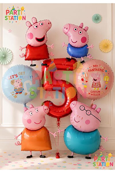Parti Station Peppa Pig & George Themed 5-Year-Old - 7-Piece Foil Balloon Set...