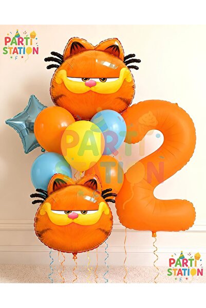 Parti Station Garfield Balloon Themed 2 Year Old 10 Piece Birthday Balloon Se...