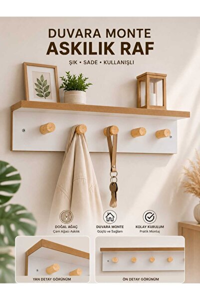 StayTrade Beyaz Dekoratif Askılı Raf Raf 50 Cm