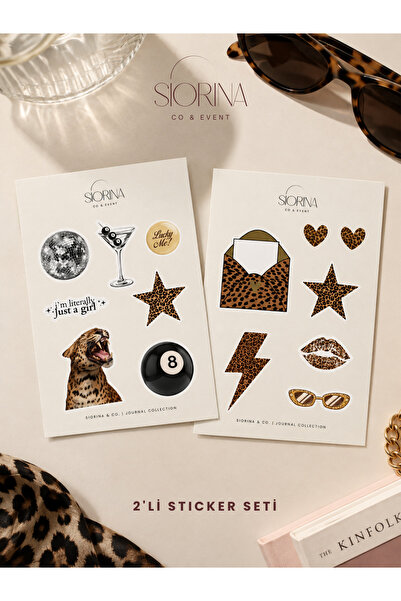Siorina Co & Event 14 Parçalı "It Girl" Çıkartma Paketi, Leopar Desenli Stick...