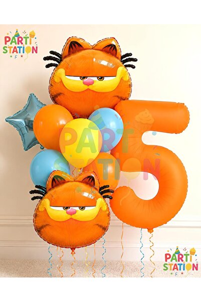 Parti Station Garfield Balloon Themed 5 Year Old 10 Piece Birthday Balloon Se...