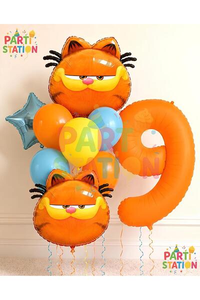 Parti Station Garfield Balloon Themed 9 Year Old 10 Piece Birthday Balloon Se...