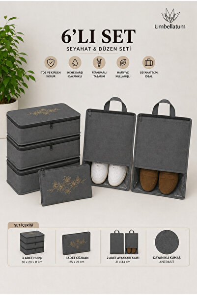 umbellatum 6-Piece Suitcase Organizer Travel Set – Storage Bag and Shoe Cover