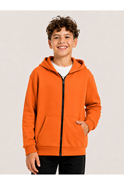KİDSPİTİRCİK Unisex Orange 3-Ply Without Shardon 100% Cotton Seasonal Cardigan