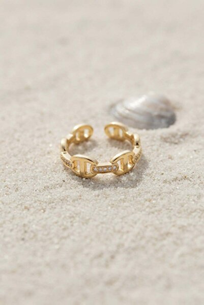 Inure Jewelry Gold Color Ship Chain Model Zircon Stone Women's Ring