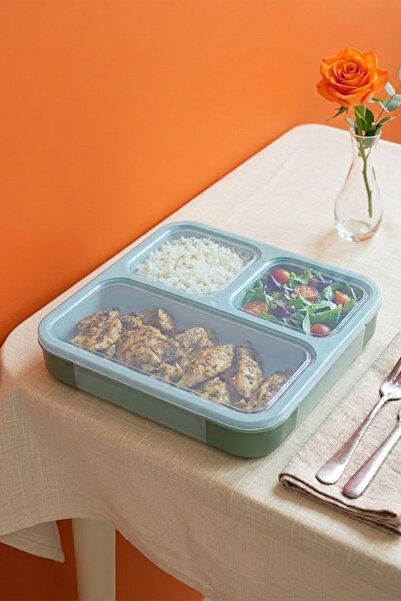 Kitchen Life 3 Bölmeli Taşınabilir Sızdırmaz Vakumlu Yemek Ve Beslenme Kabı