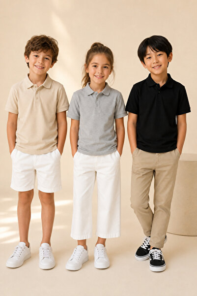 Loule Children's 3-Pack Short Sleeve Polo Collar School T-Shirt 100% Cotton L...