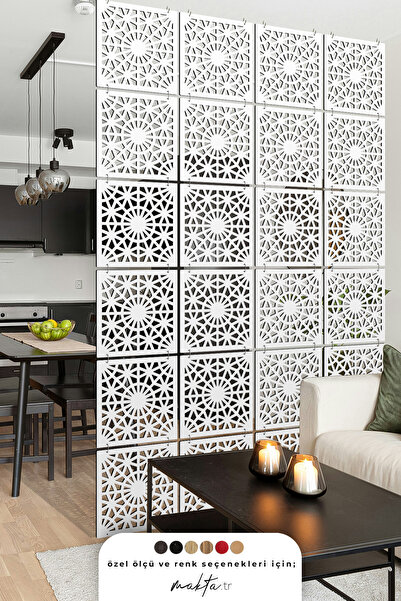 ® Perde Paravan | Lazer Kesim Ahşap Sarkıt Seperatör, 4'lü Panel Levha Seti