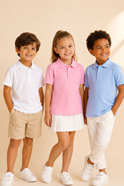 Loule Children's 3-Pack Short Sleeve Polo Collar School T-Shirt 100% Cotton L...