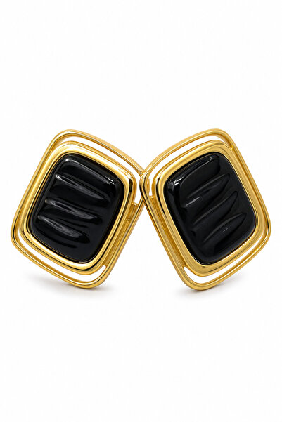 Jack Ferrero Yellow Framed Black Square Bijoux Earrings for Women Stylish Des...