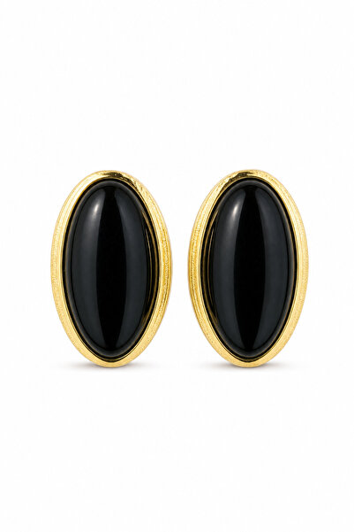 Jack Ferrero Black Oval Stone Yellow Color Framed Stylish Bijouterie Earrings...